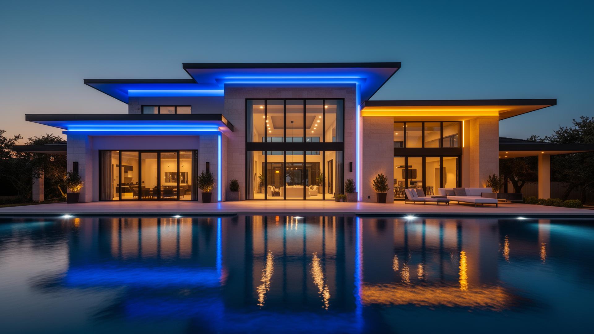 Luxury smart home at twilight